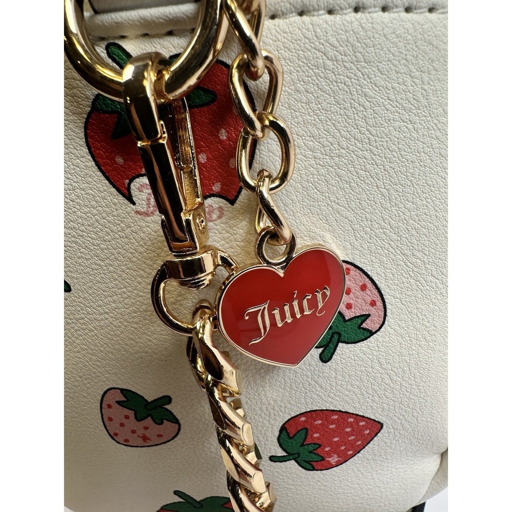 Juicy Couture Strawberry Bowler Bag White Sweet N Juicy  w Coin Purse Charm - Picture 5 of 12